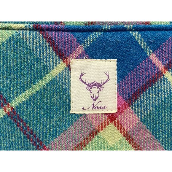 NESS Wool Rich Check Crossbody Bag Satchel Messenger Shoulder Pink Leather Trim - Picture 7 of 16